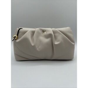 Victoria's Secret Cream Beige Ruched Cosmetic Bag Pouch Clutch Gold Hardware